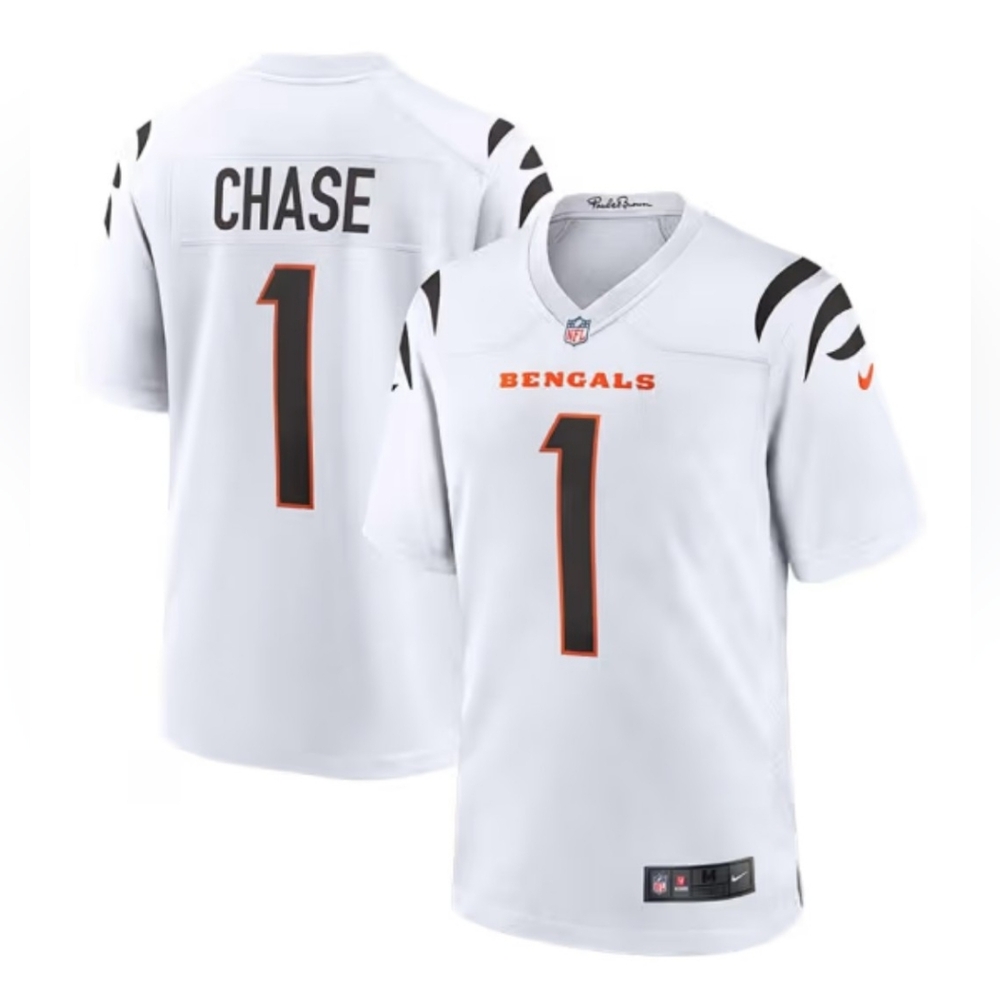 JaMar Chase On Road White Football Jerseys Mens Size M-XL NEW Nike
